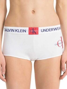 Calvin Klein Monogram Boyshort White Cotton Panties Navy Red Graphic Logo Briefs